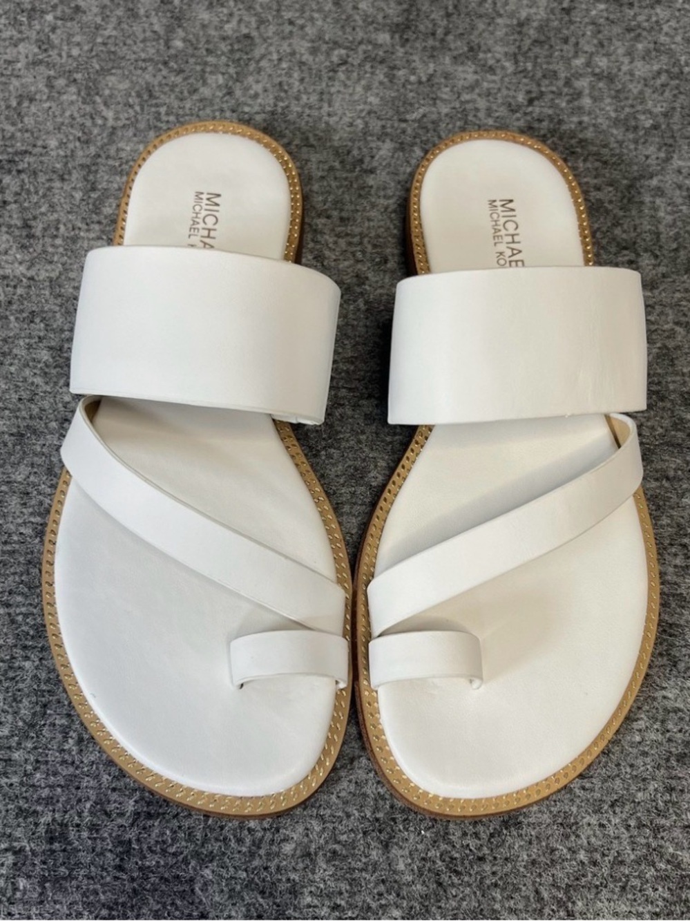 MICHAEL Michael Kors White Leather Toe-Loop Slide Sandals